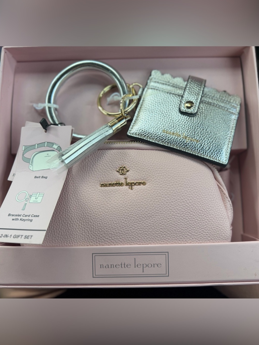 Nanette Lepore Pink Pebbled Leather Belt Bag Gift Set